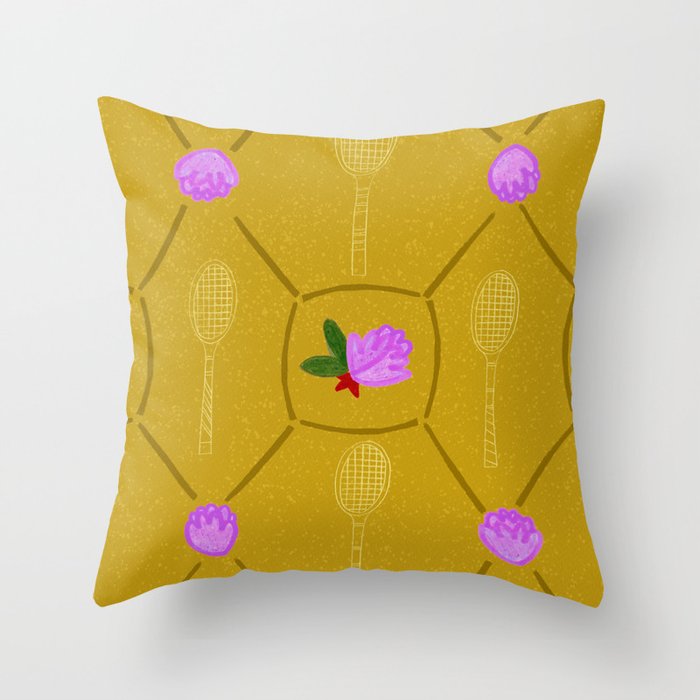 Tennis Rackets & Roses in Ochre & Purple Throw Pillow Gallery Image 6