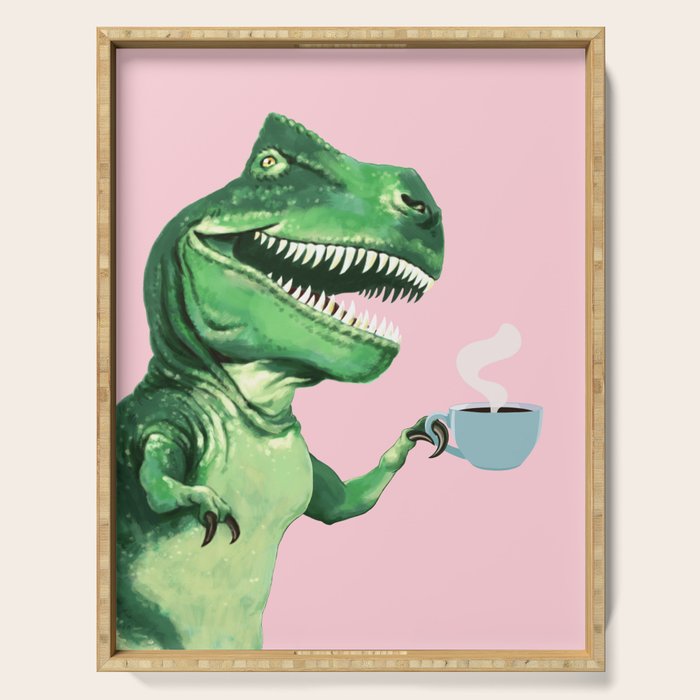 T-Rex Enjoying Coffee in Pink Serving Tray Gallery Image 1