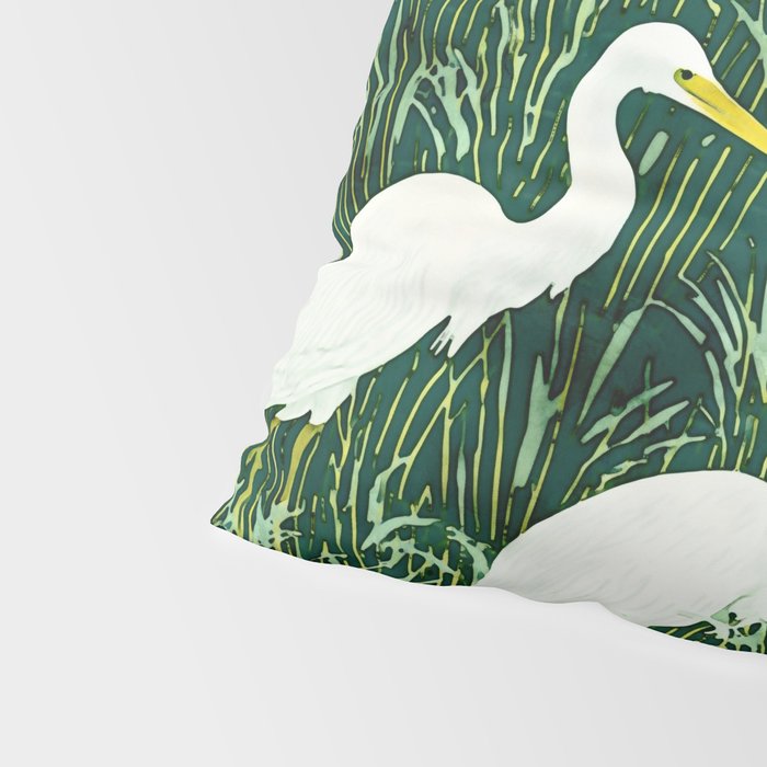 White Egrets in Tall Green Grass Watercolor Pillow Sham Gallery Image 4