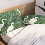 White Egrets in Tall Green Grass Watercolor Pillow Sham Gallery Image 2