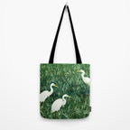 White Egrets in Tall Green Grass Watercolor Tote Bag Gallery Image 2