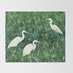 White Egrets in Tall Green Grass Watercolor Throw Blanket Gallery Image 2