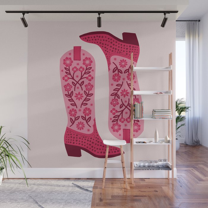 Cowgirl Boots - Hot Pink Wall Mural Gallery Image 1