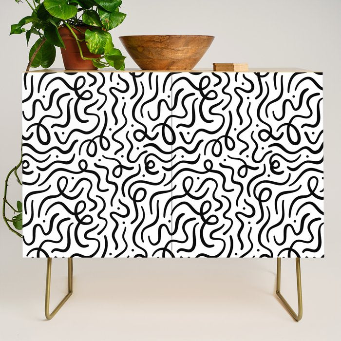 Fun black line doodle art pattern Credenza Gallery Image 1