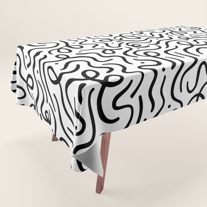 Fun black line doodle art pattern Tablecloth Gallery Image 1