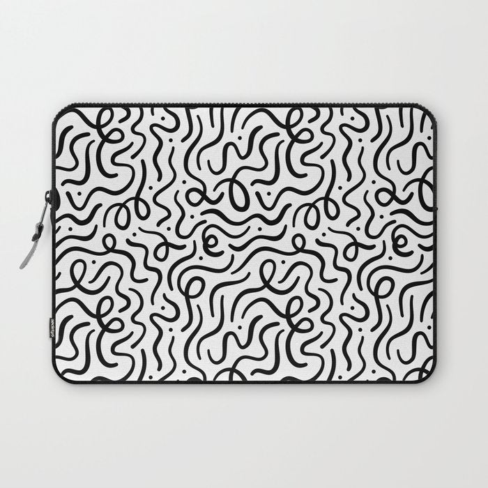 Fun black line doodle art pattern Laptop Sleeve Gallery Image 1