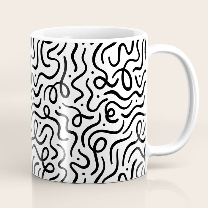 Fun black line doodle art pattern Coffee Mug Gallery Image 1