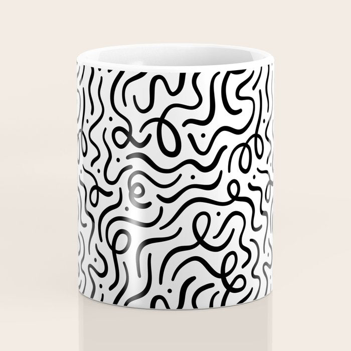 Fun black line doodle art pattern Coffee Mug Gallery Image 4