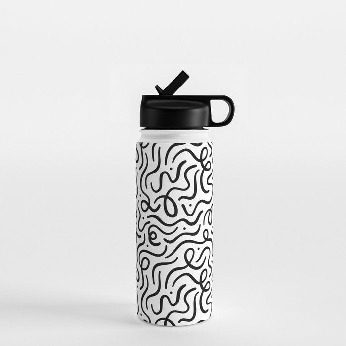 Fun black line doodle art pattern Water Bottle Gallery Image 1
