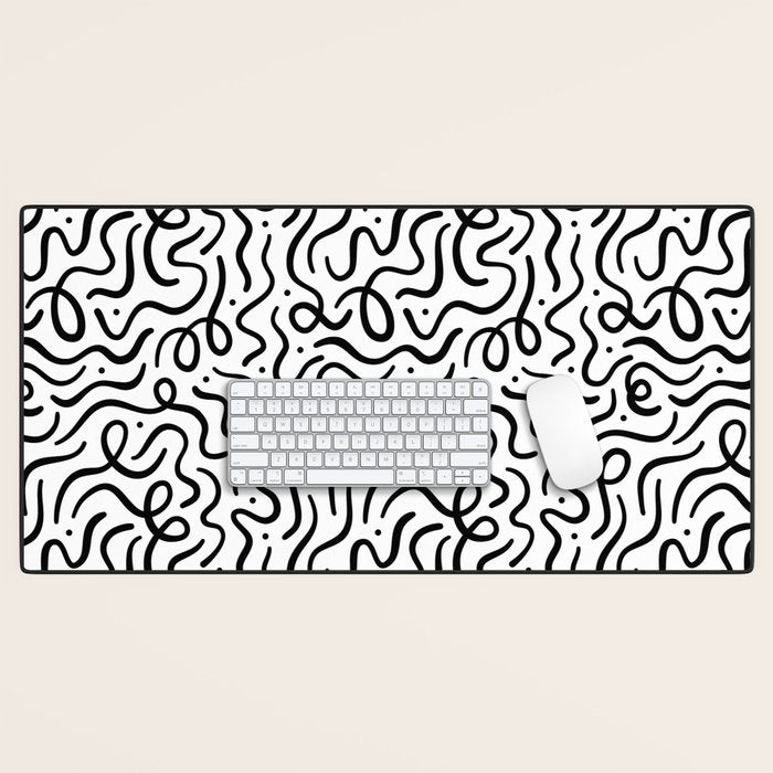 Fun black line doodle art pattern Desk Mat Gallery Image 1