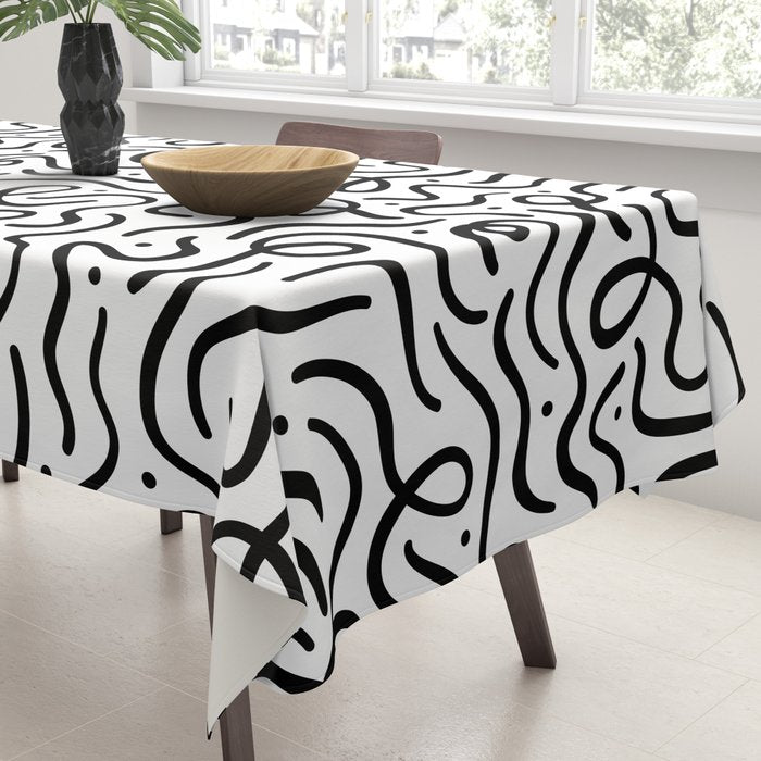 Fun black line doodle art pattern Tablecloth Gallery Image 3