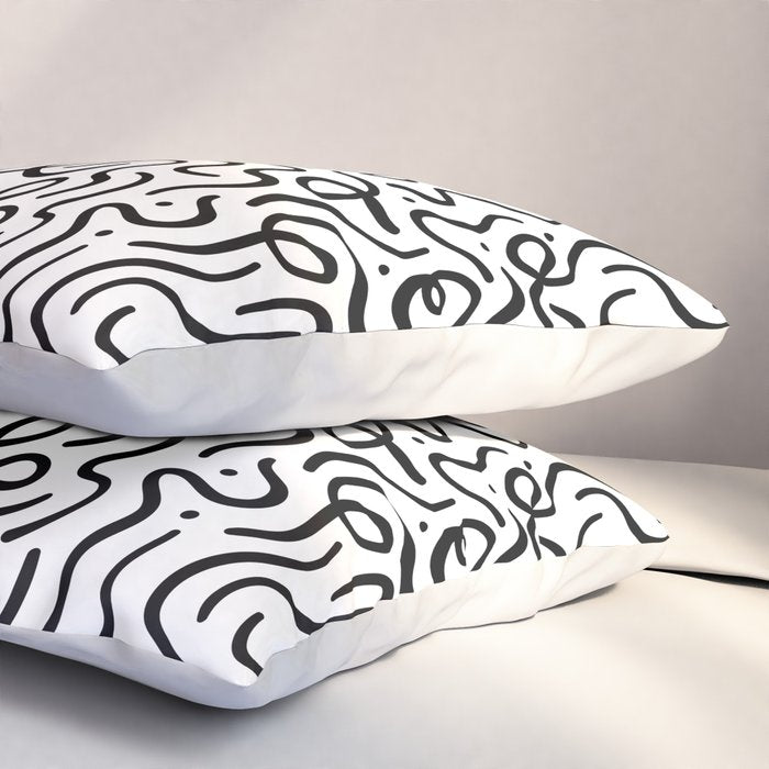 Fun black line doodle art pattern Pillow Sham Gallery Image 3