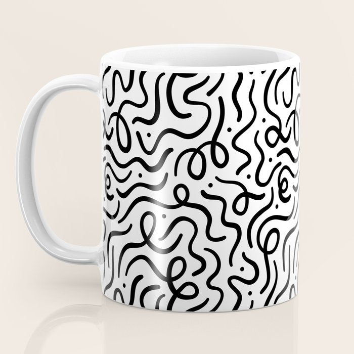Fun black line doodle art pattern Coffee Mug Gallery Image 3