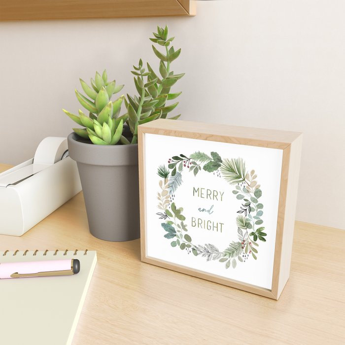 Merry & Bright Watercolor Wreath Mini Art Print Gallery Image 2