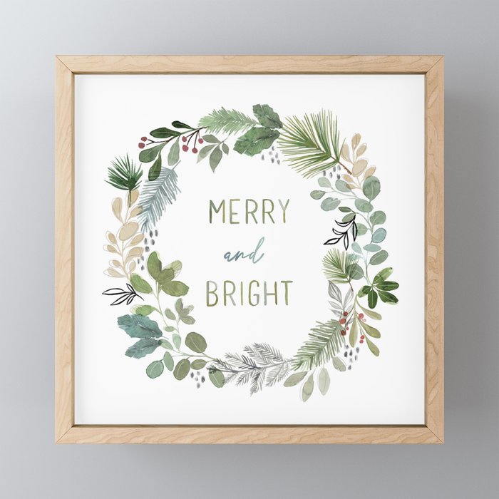 Merry & Bright Watercolor Wreath Mini Art Print Gallery Image 1