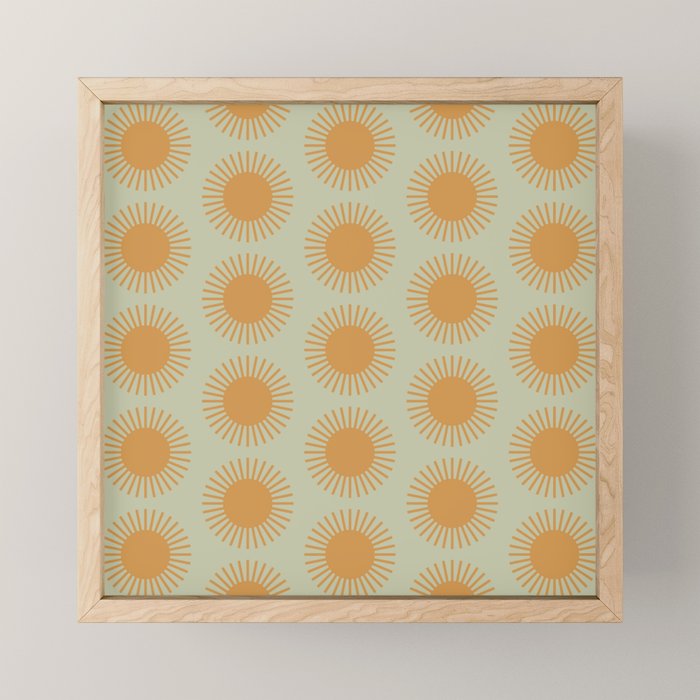 Boho Summer Sun Pattern VIII Sage and Orange Mini Art Print Gallery Image 1