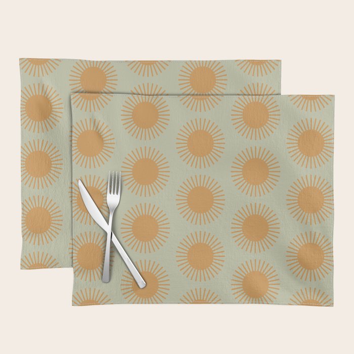 Boho Summer Sun Pattern VIII Sage and Orange Placemat Gallery Image 1