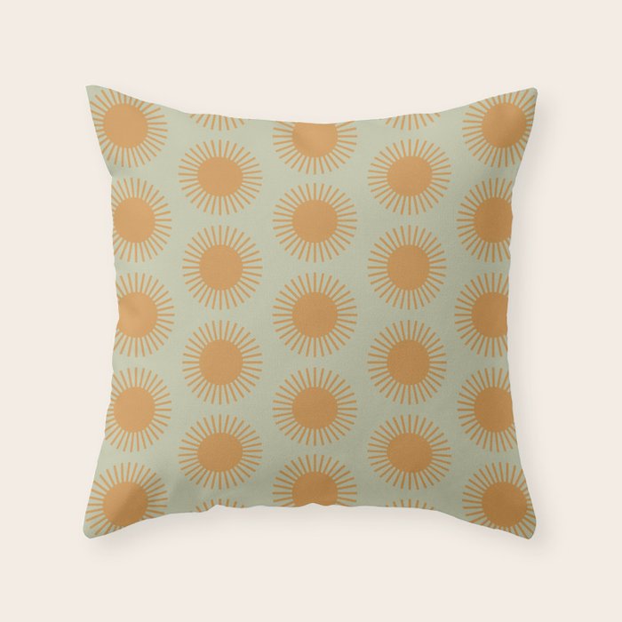 Boho Summer Sun Pattern VIII Sage and Orange Throw Pillow Gallery Image 6