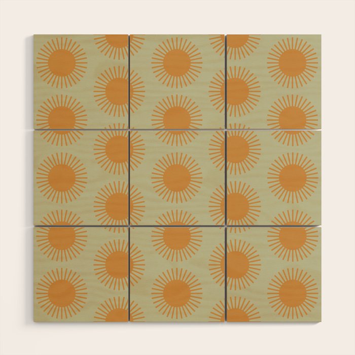 Boho Summer Sun Pattern VIII Sage and Orange Wood Wall Art Gallery Image 1