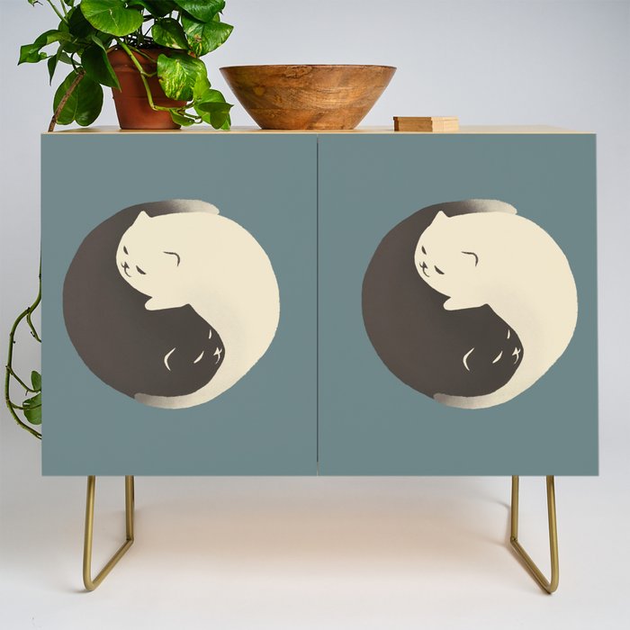 Hidden cat 9 blue yin yang kitty hug Credenza Gallery Image 1
