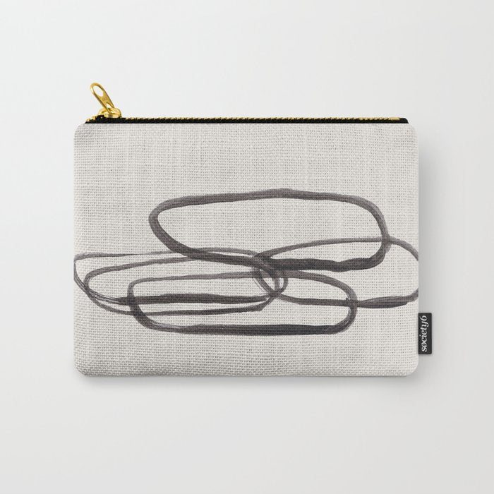Nesting Ovals Mid Century Modern Minimalist Black Ink Painting Funky Tribal Carry All Pouch Gallery Image 1