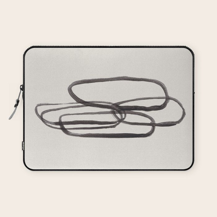 Nesting Ovals Mid Century Modern Minimalist Black Ink Painting Funky Tribal Laptop Sleeve Gallery Image 1