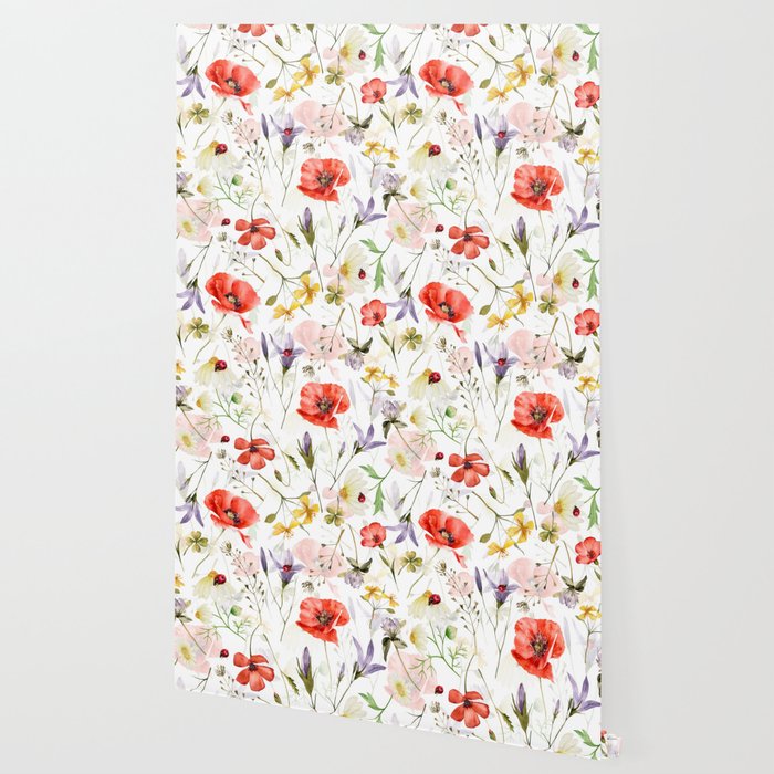Watercolor Poppies Cornflowers Hygge Midummer Meadow Wallpaper Gallery Image 2