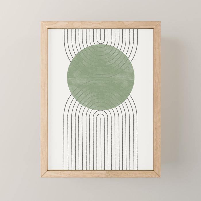 Mid century Green Moon Shape  Mini Art Print Gallery Image 1