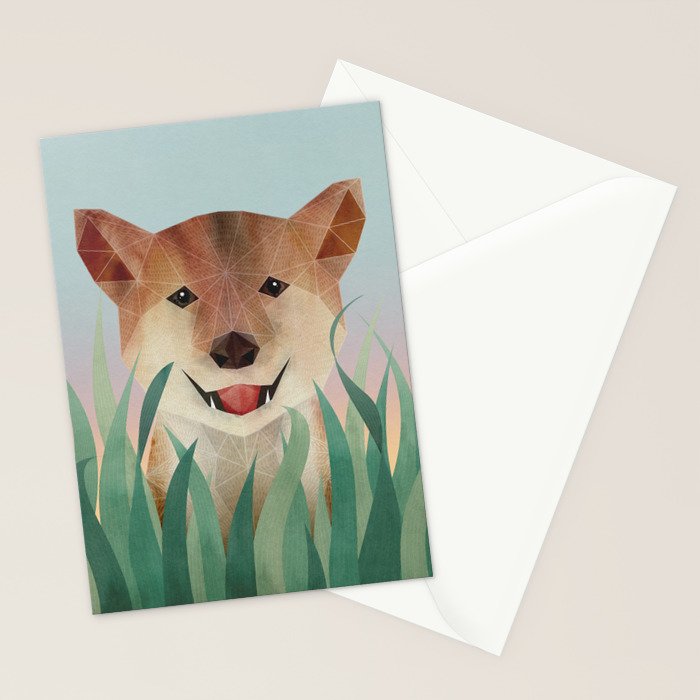 Happy Shiba in the Grass (Sunrise Dog) Stationery Card Gallery Image 2