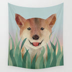 Happy Shiba in the Grass (Sunrise Dog) Wall Tapestry Gallery Image 4