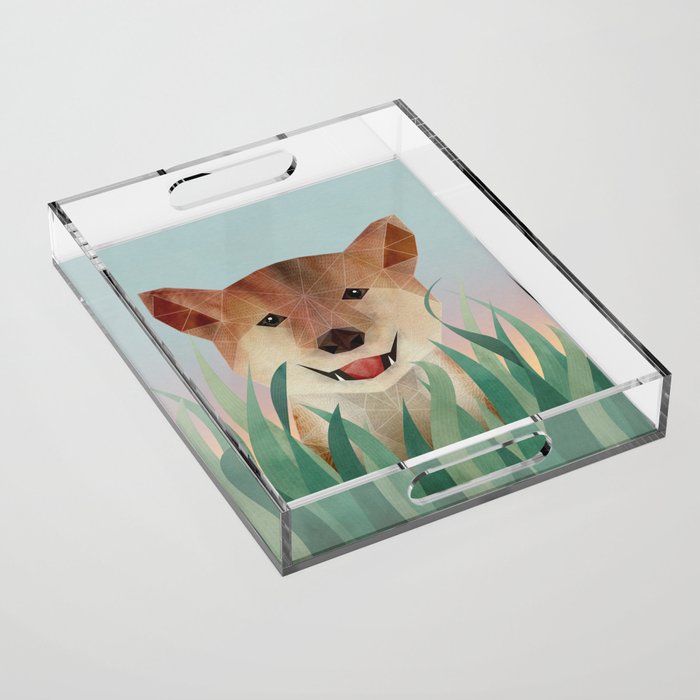 Happy Shiba in the Grass (Sunrise Dog) Acrylic Tray Gallery Image 1