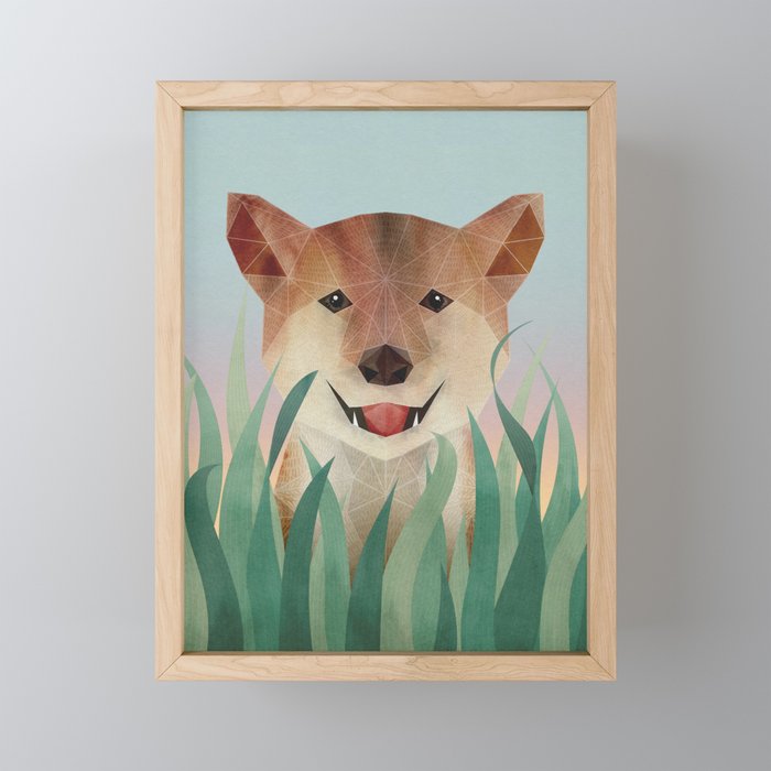 Happy Shiba in the Grass (Sunrise Dog) Mini Art Print Gallery Image 1