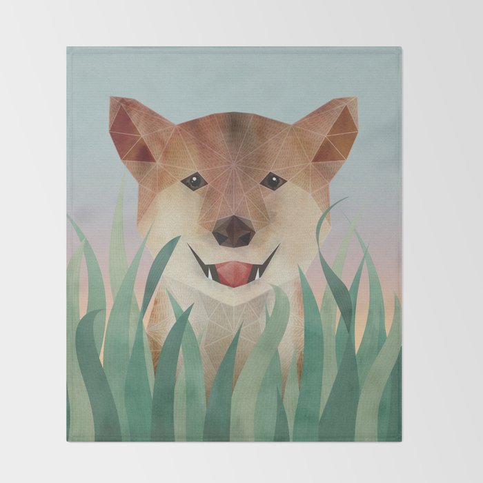 Happy Shiba in the Grass (Sunrise Dog) Throw Blanket Gallery Image 2