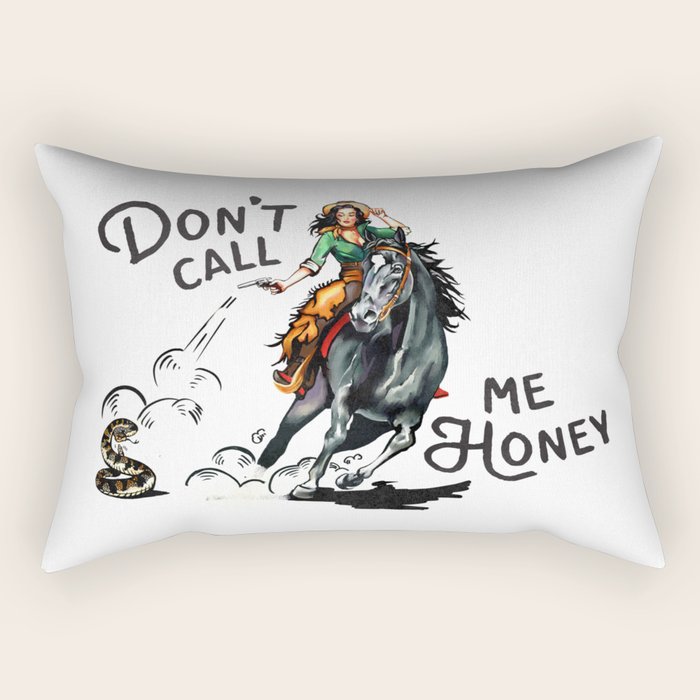 Don't Call Me Honey Retro Cowgirl On Horseback V.1 Rectangular Pillow Gallery Image 1