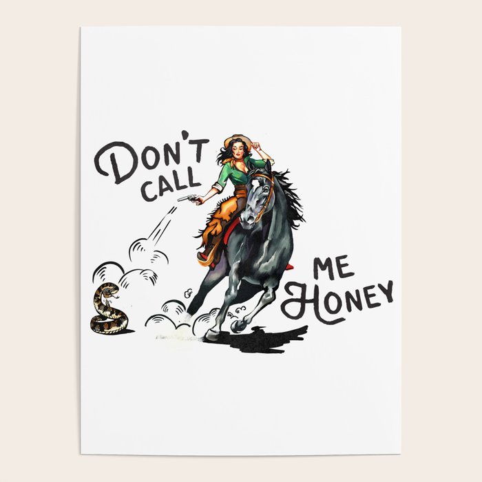 Don't Call Me Honey Retro Cowgirl On Horseback V.1 Poster Gallery Image 4
