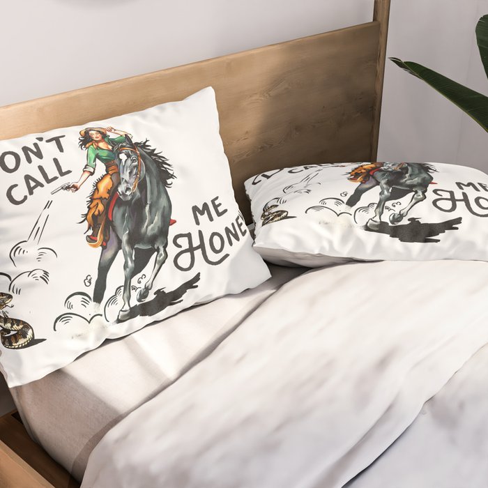 Don't Call Me Honey Retro Cowgirl On Horseback V.1 Pillow Sham Gallery Image 2