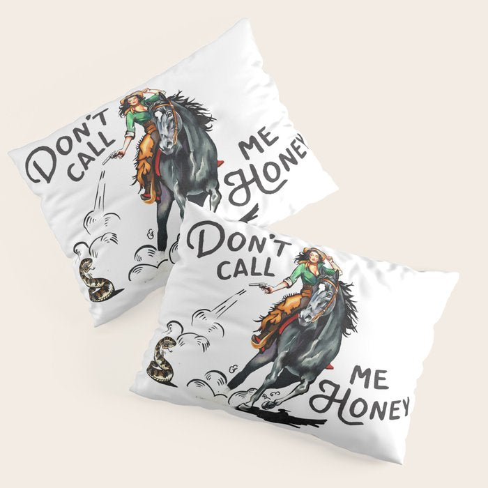 Don't Call Me Honey Retro Cowgirl On Horseback V.1 Pillow Sham Gallery Image 3