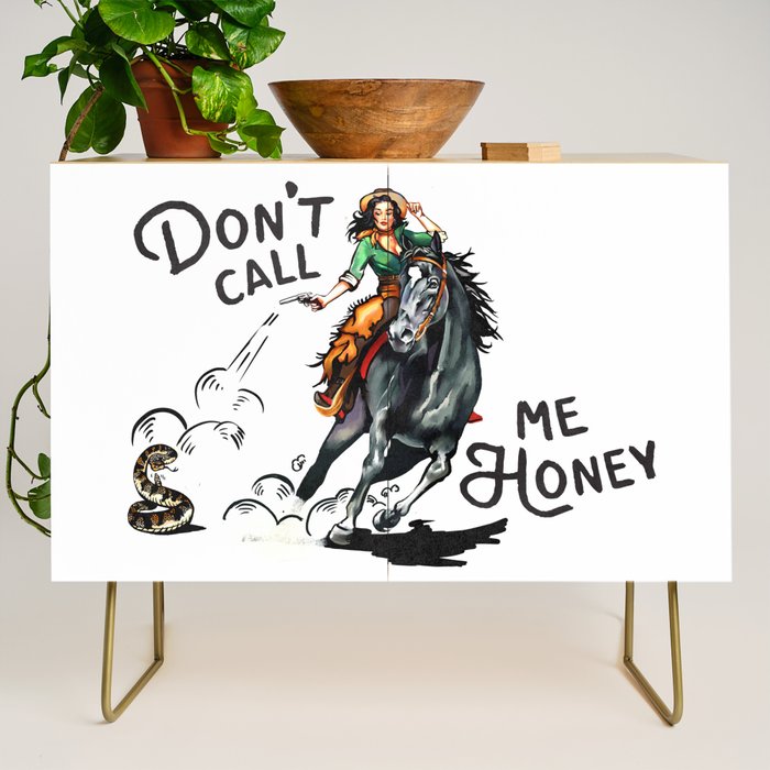 Don't Call Me Honey Retro Cowgirl On Horseback V.1 Credenza Gallery Image 1