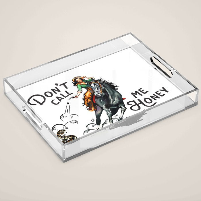 Don't Call Me Honey Retro Cowgirl On Horseback V.1 Acrylic Tray Gallery Image 1