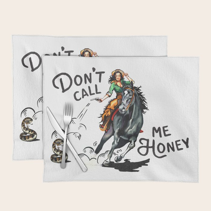 Don't Call Me Honey Retro Cowgirl On Horseback V.1 Placemat Gallery Image 1