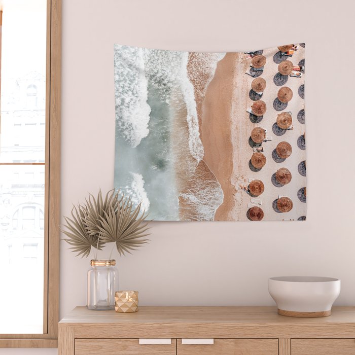 Aerial Beach Print, Beach Photography, Aerial Photography, Blue Ocean Print, Sea Beach Print Wall Tapestry Gallery Image 2