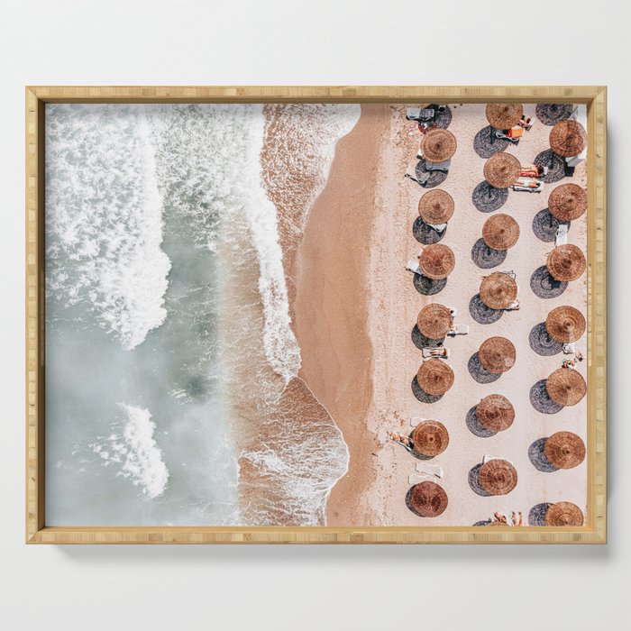 Aerial Beach Print, Beach Photography, Aerial Photography, Blue Ocean Print, Sea Beach Print Serving Tray Gallery Image 1