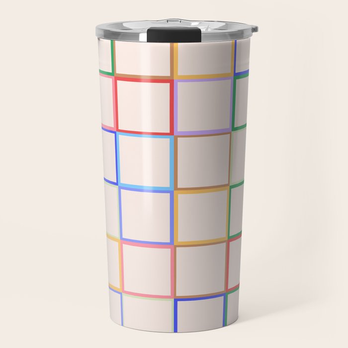 Pastel Color Square Pattern Checkered Travel Mug Gallery Image 1