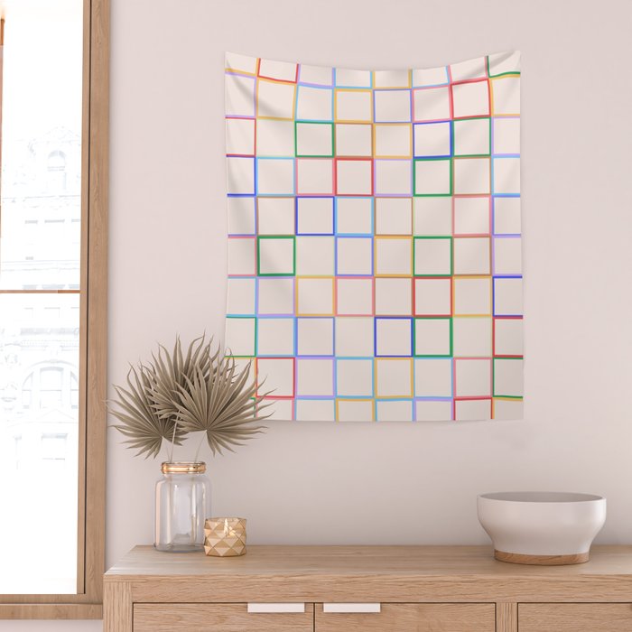Pastel Color Square Pattern Checkered Wall Tapestry Gallery Image 2