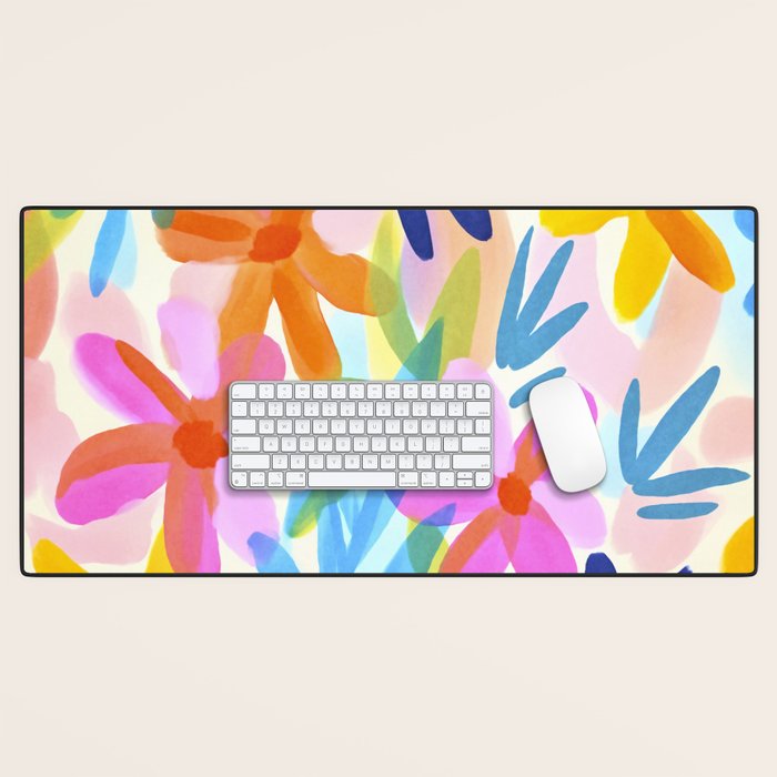 Sunny Day Bold Abstract Florals Multicolor Cheerful Summer Pattern Desk Mat Gallery Image 1