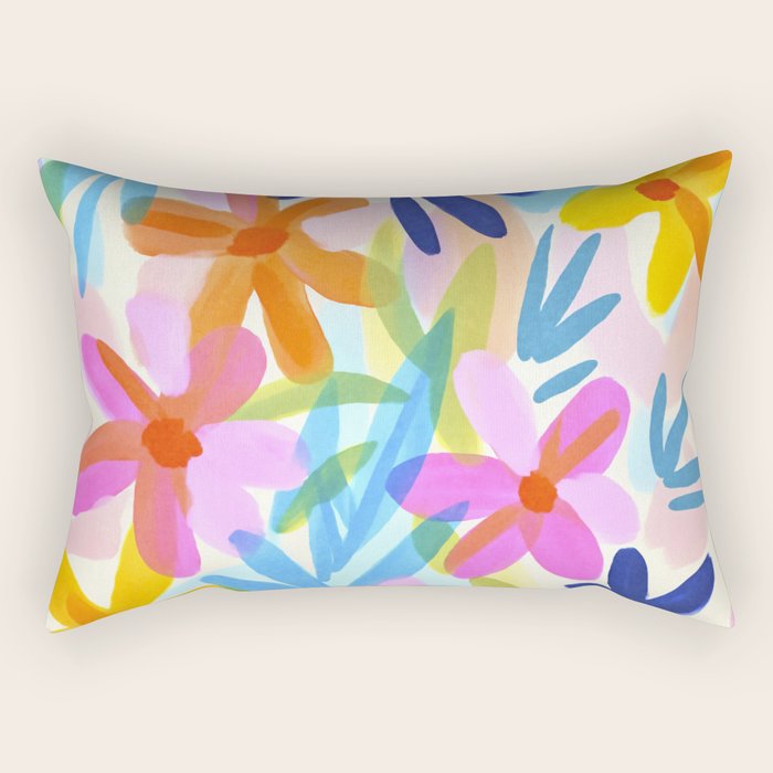 Sunny Day Bold Abstract Florals Multicolor Cheerful Summer Pattern Rectangular Pillow Gallery Image 1
