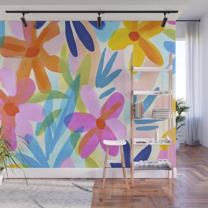 Sunny Day Bold Abstract Florals Multicolor Cheerful Summer Pattern Wall Mural Gallery Image 1