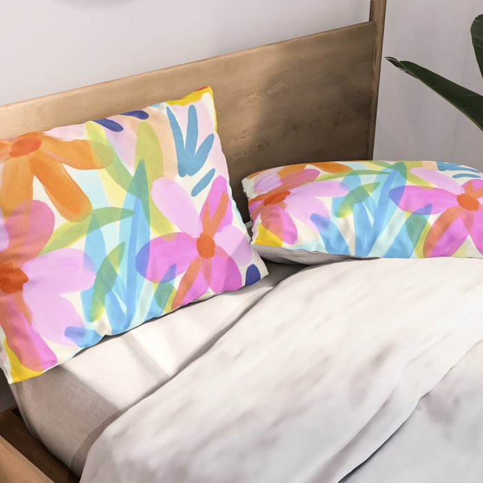 Sunny Day Bold Abstract Florals Multicolor Cheerful Summer Pattern Pillow Sham Gallery Image 2