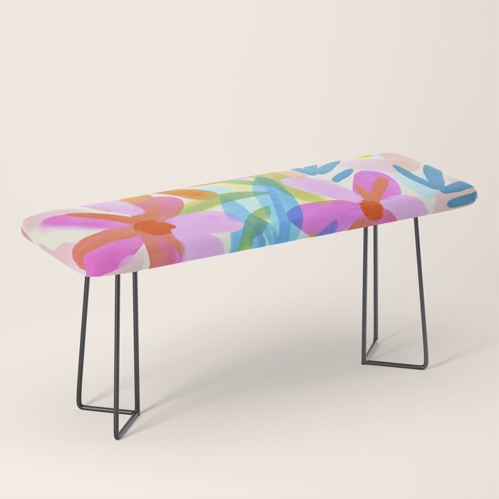 Sunny Day Bold Abstract Florals Multicolor Cheerful Summer Pattern Bench Gallery Image 1