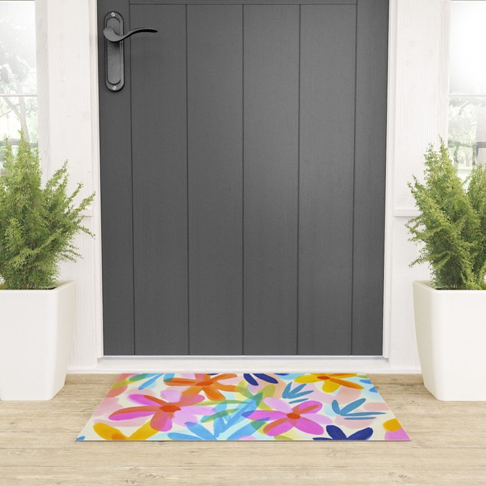 Sunny Day Bold Abstract Florals Multicolor Cheerful Summer Pattern Welcome Mat Gallery Image 3